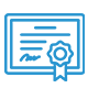 experience Blue outline icon of a certificate with a signature and a ribbon seal in the bottom right corner.