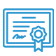 experience Blue outline icon of a certificate with a signature and a ribbon seal in the bottom right corner.