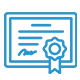 experience Blue outline icon of a certificate with a signature and a ribbon seal in the bottom right corner.
