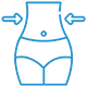 fat-loss Blue outline of a woman's torso in underwear with two arrows pointing inward at the waist, suggesting slimming or a smaller waist.