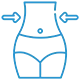 fat-loss Blue outline of a woman's torso in underwear with two arrows pointing inward at the waist, suggesting slimming or a smaller waist.