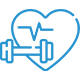 health Blue outline of a heart with a pulse line, with a dumbbell in front, symbolizing fitness and heart health.
