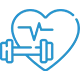 health Blue outline of a heart with a pulse line, with a dumbbell in front, symbolizing fitness and heart health.
