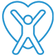 holistic Blue outline of a person with arms raised, standing in front of a heart shape.