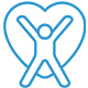 holistic Blue outline of a person with arms raised, standing in front of a heart shape.