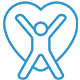 holistic Blue outline of a person with arms raised, standing in front of a heart shape.
