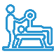 personaltrainer Line drawing of a person lying on a bench and lifting a barbell while another person stands nearby, assisting with the exercise.