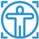 t22 Blue accessibility icon showing a person with outstretched arms inside a circle, surrounded by four corner brackets.