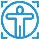 t22 Blue accessibility icon showing a person with outstretched arms inside a circle, surrounded by four corner brackets.